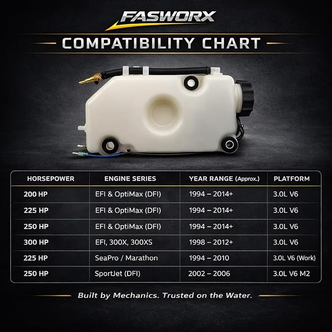 FASWORX Oil Tank Reservoir Assembly for Mercury Mariner 3.0L V6 2-Stroke Outboard 200HP 225HP 250HP 300HP, Replaces 8M0119508, 8M0064073, 830889A1, 818456A1, Compatible with EFI & OptiMax DFI Engines