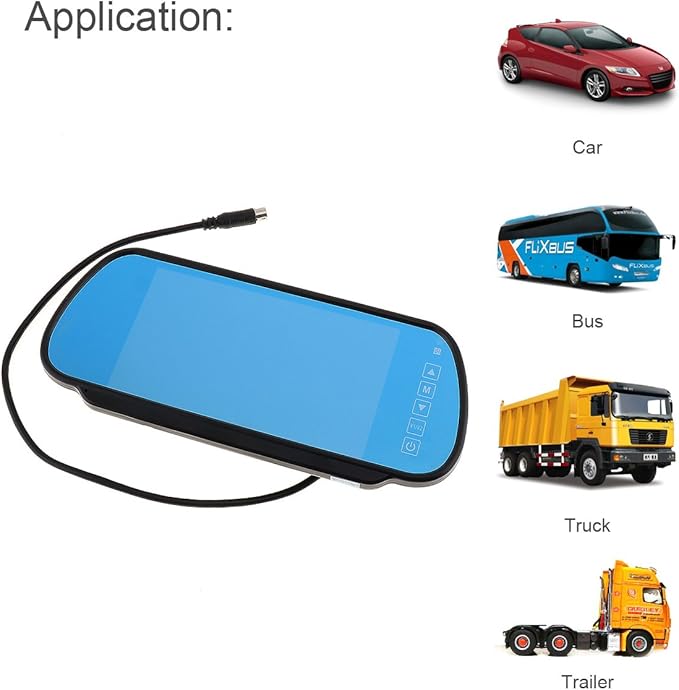 BW 7 Inch 16:9 TFT LCD Widescreen Car Monitor Car Rear View Mirror with Touch Button, HD 800(W)x 480(H) Resolution, Two Ways of Video input