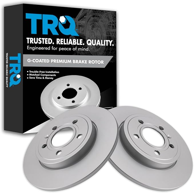 TRQ Rear Brake Rotor Set G Coated Solid Compatible with 2005-2009 Audi A4 A4 Quattro