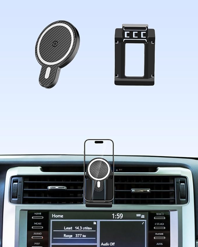 PZK Car Phone Holder for 2010 2012 2013-2024 Toyota 4 Runner Accessories Custom Air Vent Fixed Clip Magnetic 15W Fast Wireless Charging Car Phone Mount 360° Rotation Automobile Phone Cradles