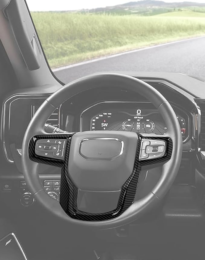 Voodonala Carbon Fiber Steering Wheel Panel Trim Cover fit for GMC-Sierra 1500 2019-2025 & GMC-Sierra 2500HD/3500HD 2020-2024, for GMC-Yukon 2021-2024