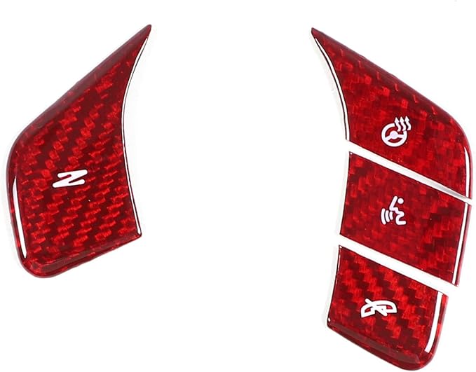 Dry Carbon Fiber Central Control Steering Voice Button Molding Cover for Corvette C8 2020-2024 2025 Accessories 4PCS Center Steering Control Button Trim Cover with Heated Button Interior Sticker (Red)