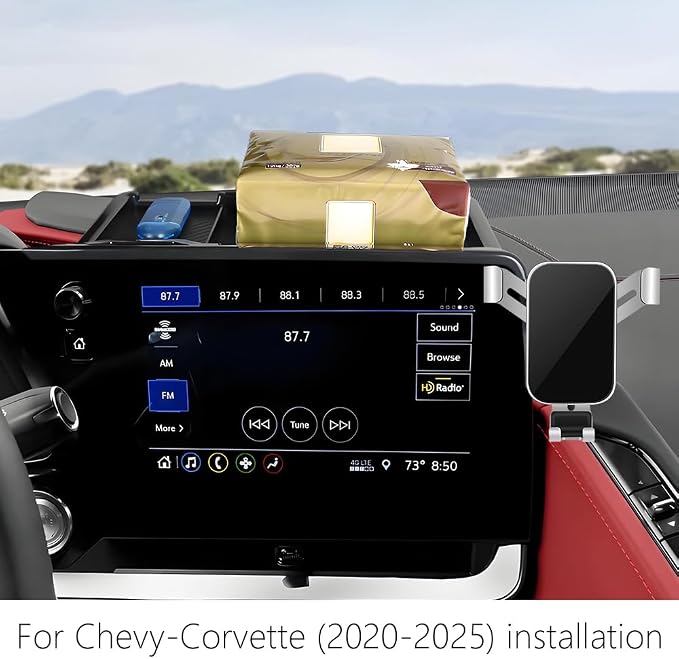 Car Phone Holder Center Console Organizer Tray for Chevrolet Chevy Corvette 2020 2021 2022 2023 2024 2025 2026 2027 C8 Auto Accessories Cell Phones Mount Dashboard Mobile CellPhone Screen Stand