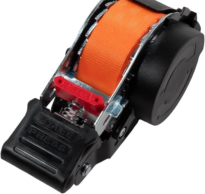 Mytee Products 4 Pack 1''x10' Bolt on Orange Retractable Ratchet Straps for Cargo - Coated S Hook Auto Retract Ratchet Straps - Self Ratcheting Strap for Boat Tie Down to Trailer & Jet Ski, ATVs