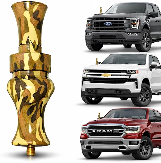 Duck Call Truck Antenna, Short 5.5 Inch Heavy Duty Anodized Aluminum Radio Antenna, Universal Kit Fits Most Trucks Including F150, F250, Clear Signal, Unique Truck Accessories and Gifts (Camo)