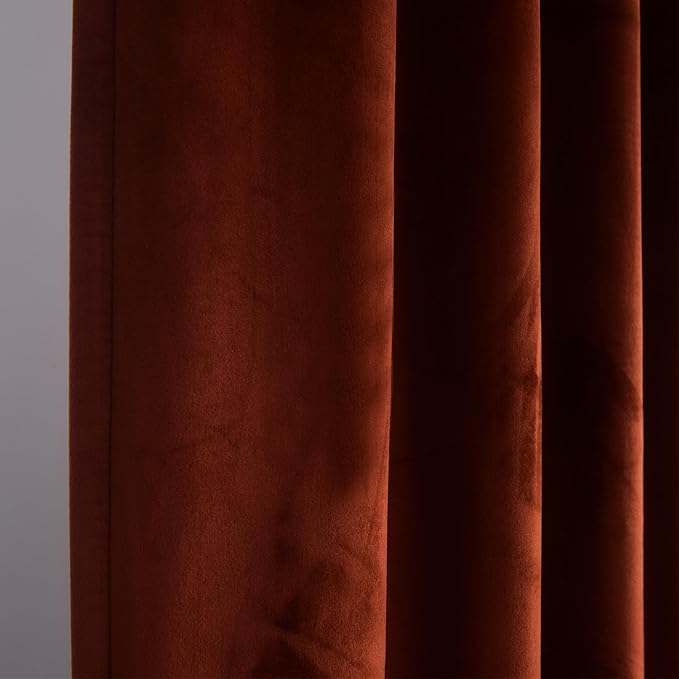 Roslynwood Luxury Soft Burnt Ochre Velvet Curtains 90 inches Long Back Tab Thermal Insulated Blackout Window Drapes for Living Room/Bedroom/Dining Room, W52 x L90, 2 Panels