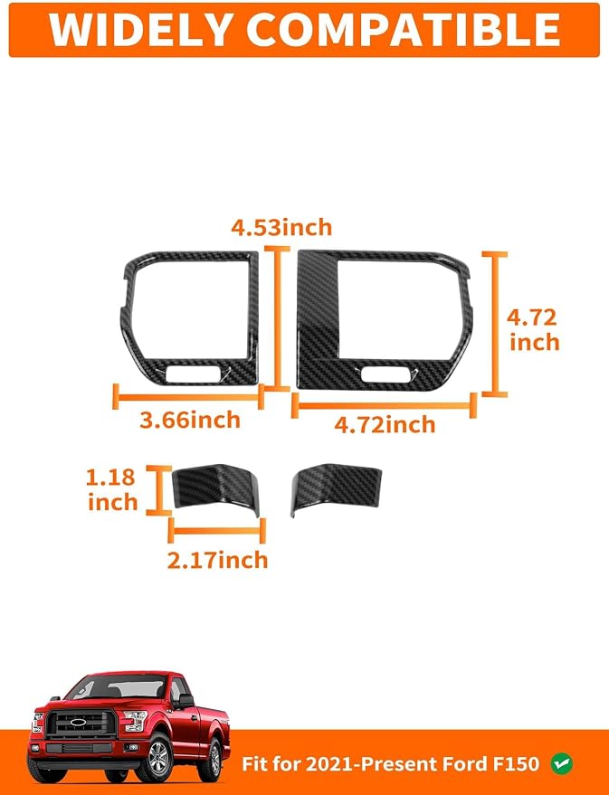 Savadicar Carbon Fiber Interior Accessories - Ac Vent Trim Cover for Ford F150 (2021-present) - Premium Texture Interior Decor Upgrade Option, 4-Piece Set
