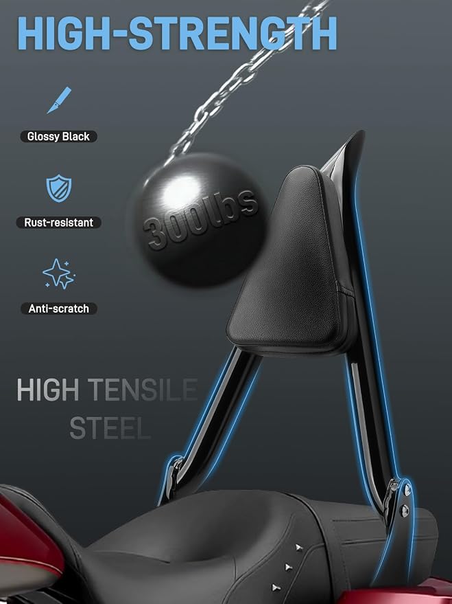 26" Motorcycle Sissy Bar Backrest, Detachable Passenger Backrest High-Strength Steel Sissy Bar Compatible with Harley Touring Street Road Glide Road King Street Glide 2009-2026