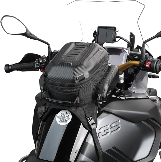 Rhinowalk Motorcycle Tank Bag, 15-18L Expandable Motorcycle Storage, Waterproof All Weather-Carbon Fiber Black