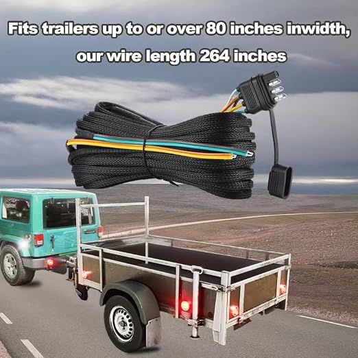4 Pin 5 Wire Trailer Wiring Harness, 22FT Trailer Wiring Harness Kit, Boat Trailer Wiring Harness, 5 Wire 4 Pin Flat Trailer Connector, for Connection of Tail Lights, Brake Lights and Turn Signals