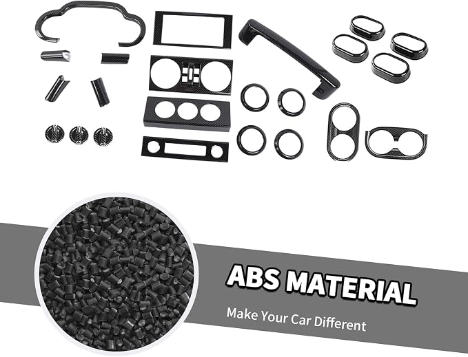 Jimen Fit for Jeep Wrangler JKU 4 Door 2007-2010, 22PCS Carbon Fiber Interior Kits - Dashboard Cover, AC Vent Ring, Window Button Switch Panel, Inner Door Handle Cover, Cup Holder Frame