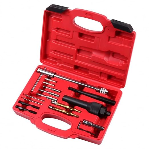 16PCS Glow Plug Removal Tool Kit – Ratchet T-Bar, Drill Adapter, M8/M10 Tap & Extractor – for Removing Damaged 8mm 10mm Diesel Glow Plugs