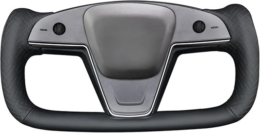 MEWANT Hand Stitch Black Solid Woven Embossed Faux Leather Steering Wheel Cover for Tesla Yoke Model S 2021-2023 Model X