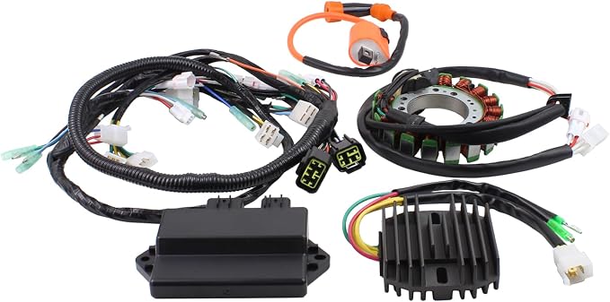 Stator with Gasket Regulator Rectifier Ignition Coil Spark Plug Ignitor CDI Box Wire Harness Starter Relay Kit for Yamaha Warrior 350 YFM350X 1997 1998 1999 2000 2001