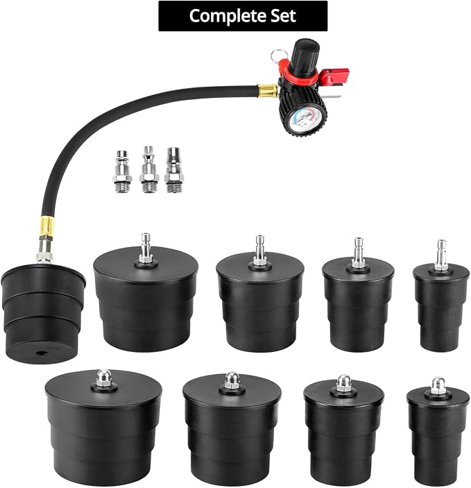 QWORK 9-Piece Turbo Boost Pressure Leakage Tester Set, 1-3/8" - 3-1/2", Compatible with Car Turbo Systems & Cooling System Hoses