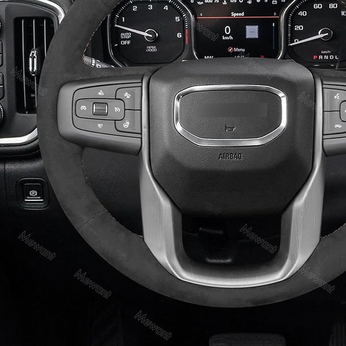 MEWANT Hand Stitch Car Steering Wheel Protector Wrap Cover for GMC Sierra 1500 2019-2023, 2500 2020-2024, 3500 2020-2024, Sierra Limited 2022, Yukon (XL) 2021-2023 Accessories