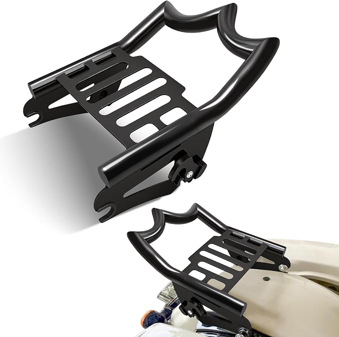 Black Crown Detachable Mounting Luggage Rack for 2009-2025 2026 Harley Touring Street Glide, Electra Glide, Road King, Road Glide Models Rear Grab Handles Brackets