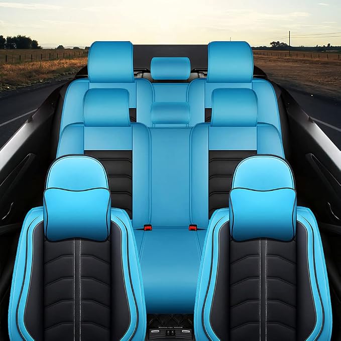 Car Seat Cover 8 Seats for Toyota Highlander 2001-2026, Durable Wear Resistant Waterproof Seat Cover, Breathable No Odor Premium Leather Vehicle Interior Accessories.(8 Luxury,Black Blue)