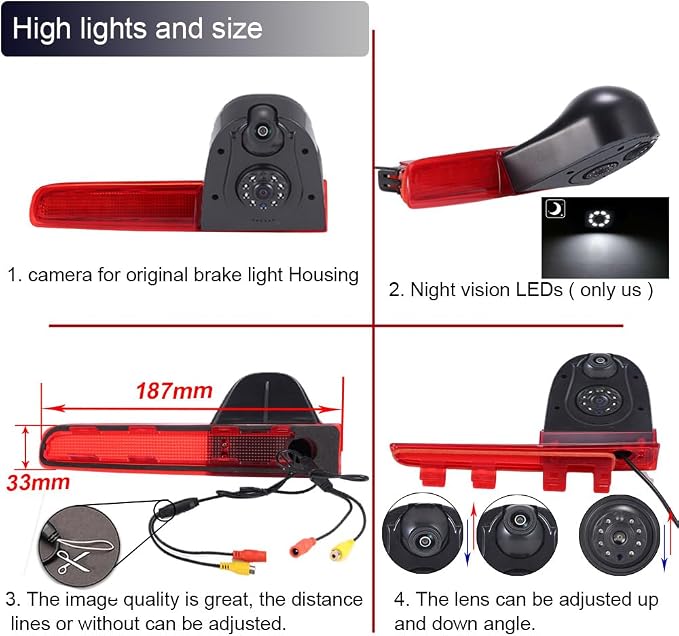【New Super Dual Lens】 Car Rear View Camera 3rd Brake Light Reversing System, for VW T5 Multivan T6 Caravelle Tailgate high roof Brake Stop lamp Transporter Business MPV SUV Bus Double Doors