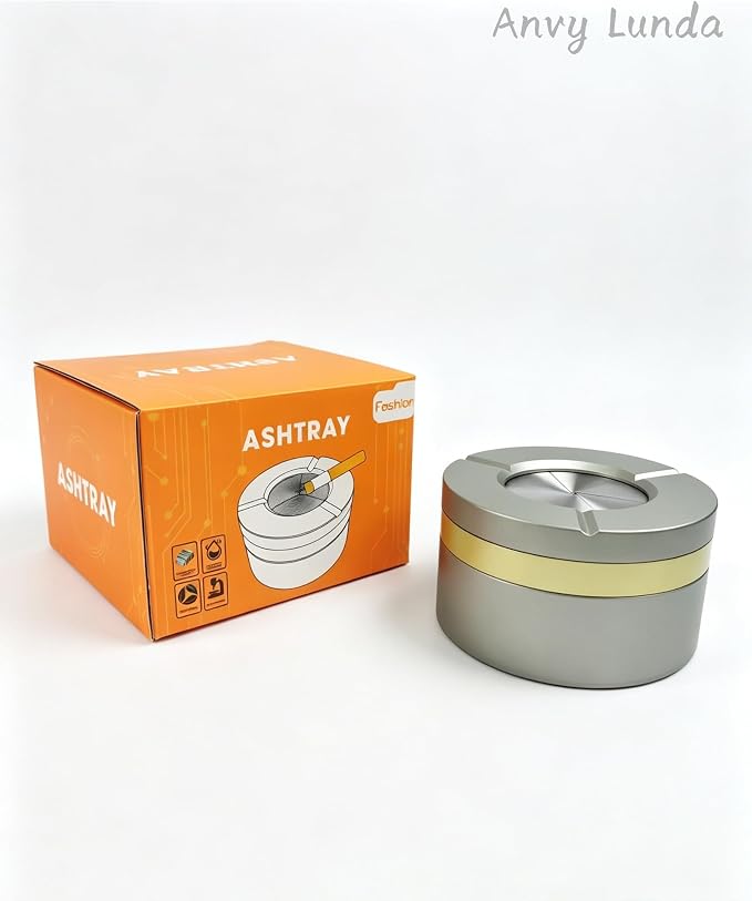 Twist to Open & Close Aluminum Ashtray, Sealed Windproof Smokeless Ashtray, Slim Desktop Holder, Keeps Ash from Blowing Away & Locks in Odor