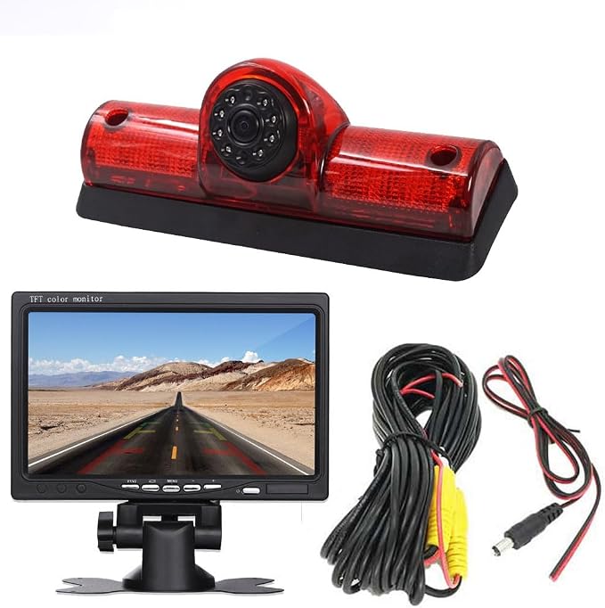 1280 * 720 Pixel Third Roof Brake Lamp Car Backup Camera Replacement for Nissan NV1500/2500/3500 S SV SL Vans Transporter 2011-2021 Waterproof Night Vision Reverse Parking+7" Reverse Monitor