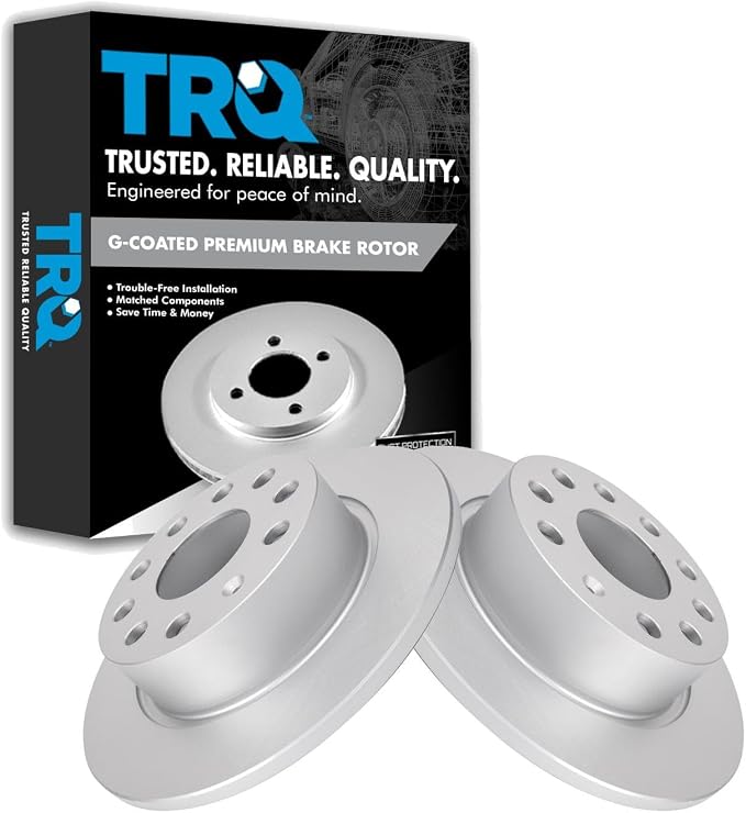 TRQ Rear Brake Rotor Set G Coated Solid Compatible with 2010-2013 Audi A3 2011-2013 A3 Quattro 2013-2019 Volkswagen Beetle 2009-2013 Eos 2011-2018 Jetta 2015 Golf SportWagen