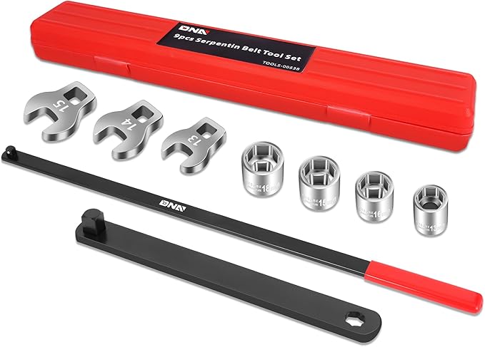 DNA MOTORING 9pcs Serpentine Belt Tool Set, Belt Tensioner Wrench Set for Install and Remove Serpentine Belts, W/Case, Automotive Maintenance, TOOLS-00538