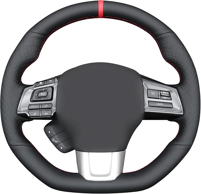 MEWANT Hand Stitch Black Smooth Woven Embossed Artificial Leather Steering Wheel Cover for Subaru WRX STI 2015-2021