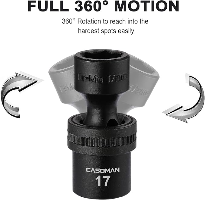 CASOMAN 15 PCS 1/2" Drive Standard Universal Impact Socket Set, 6 Point, Metric,10-24mm