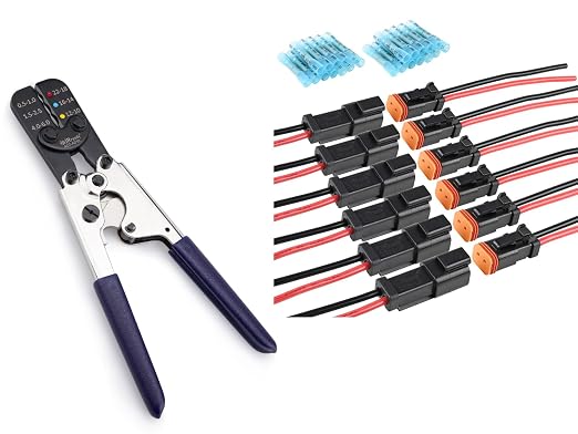 JRready 2 Pin Deutsch Connector Kit with 24pcs Butt, Butt Splice Connectors Crimping Tool ACT-AD10