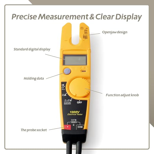 T5-1000 Voltage Continuity and Current Tester Replacement for Fluke Handheld Electrical Testing Tools, OpenJaw Design for Current Measurements Without Metal Touching, Slim Reach Probe Tips
