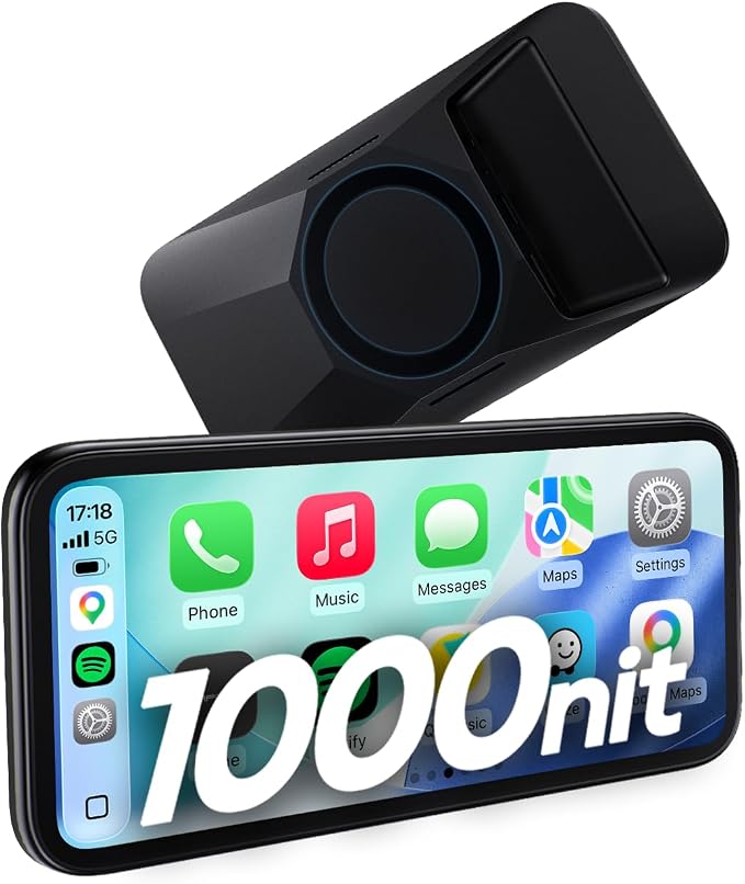 CarpodGo Mini 6.9″ CarPlay Screen for Car,Equal-Bezel Rounded Display,1000-nit Brightness,Portable 60fps Wireless Apple Carplay,Compatible with MagSafe Magnetic Mounts,Display-Only BT Mode