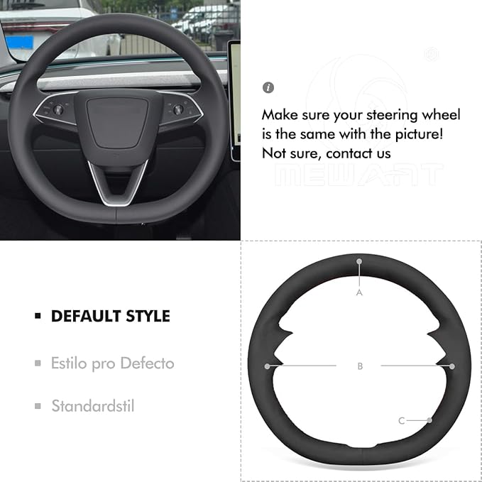 MEWANT DIY Hand Stitch Black Suede Steering Wheel Cover for Tesla Model 3 Highland 2023-2025 Tesla Model Y Juniper 2025