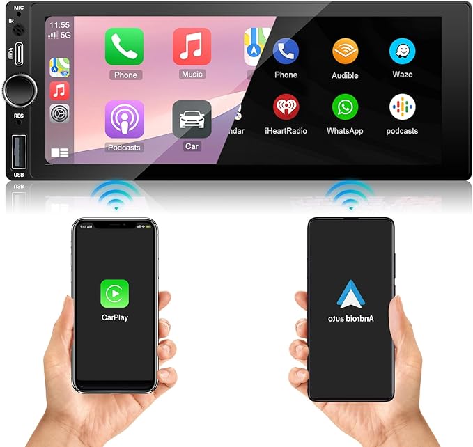 [Type-C&USB] Carplay Screen for car,Single-Din-Car-Radio with Wireless Apple-Carplay & Android-Auto,6.86 Inch Car Radio Touchscreen,Bluetooth Handsfree, Backup Camera, FM