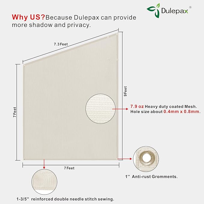 Dulepax RV Awning Side Shade- 9'X7' -Second Generation RV Awning Side Shade Screen Significantly Improves Shadew and Privacy.Universal RV Screen with Complete Kit