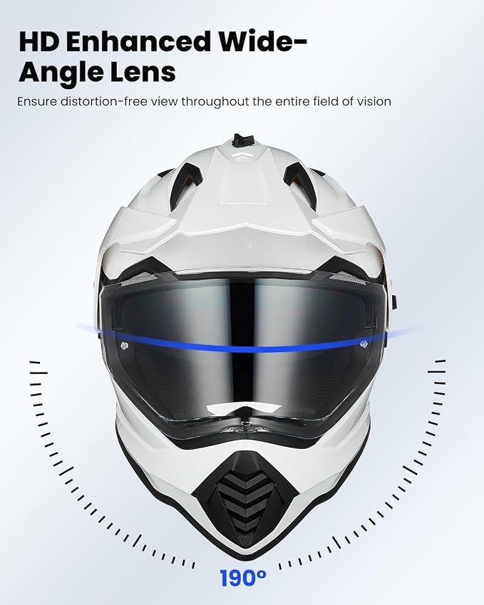 ILM Dual Sport Adventure Motorcycle Helmet with Pinlock Compatible Sun Visor Snowmobile ATV Dirt Bike Off Road Casco Model WS902 (White, 2XL)