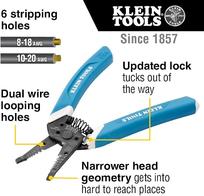 Klein Tools Diagonal Cutters, Wire Stripper and Cutter Tool Bundle - 8 Inch Pliers Cut ACSR, Screws, Nails and Hardened Wire - Stripper for 8-18 AWG Solid and 10-20 AWG Stranded Wire