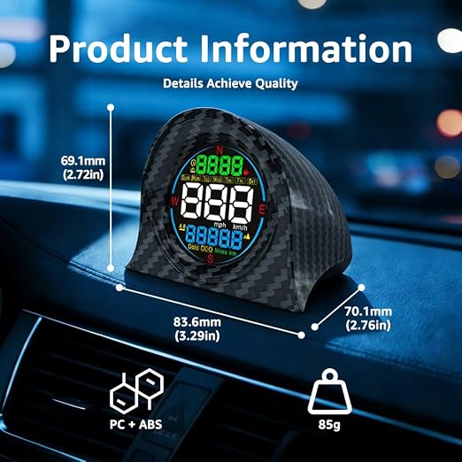 GPS Speedometer Digital Speedometer, Heads Up Display for Cars, GPS+BDS Dual Satellite Car HUD with Overspeed Alarm, Fatigue Driving Reminder, MPH KM/H Unit Switch, Universal for All Vehicles