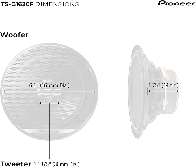 PIONEER G-Series TS-G1620F 6.5” 2-Way Speakers (Pair) – 300W Max, Balanced Sound + Smooth Treble, Great Stock Replacement, High-Efficiency Speaker Designed for OEM Power