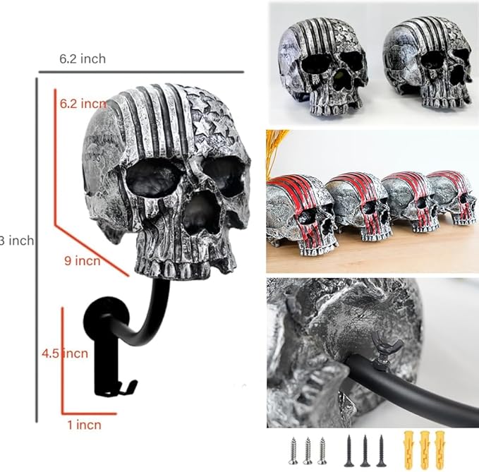 Helmet Holder,Skull Helmet Holder Wall Mount Helmet Rack with 2 Hooks Helmet Hanger for Coats,Caps,Baseballs,Rugby Helmet,Motorcycle Accessories