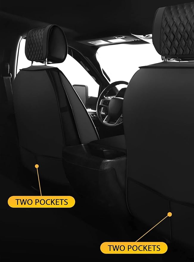 Octomo Custom Leather Seat Cover Full Set Compatible with Toyota Tacoma 2009 to 2024 TRD Sport Off Road TRD Pro Limited SR SR5 Package Access Double Extended Cab Pickup Truck (5 Pcs, Black)
