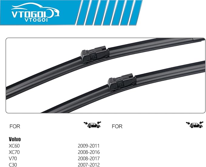 OEM Windshield Wiper Blades Replacement for Volvo XC60 2009 2010 2011 XC70 V70 2008-2016 C30 2007-2012, All Weather Original Factory Quality Front & Rear Wipers Set 26"+20"+15" (Pack of 3)