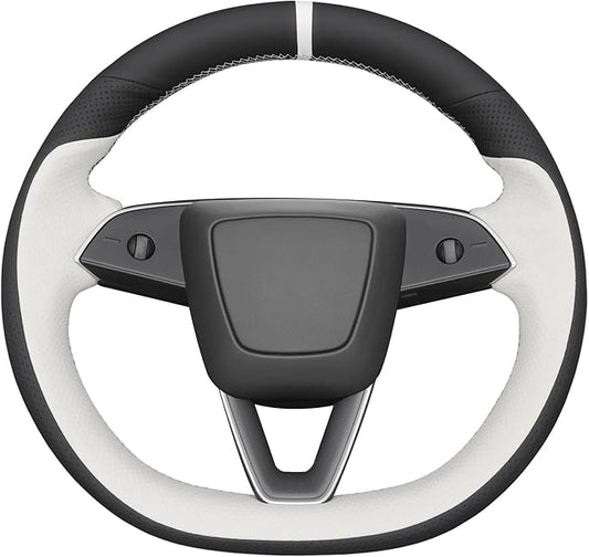 MEWANT DIY Stitching Real Leather Steering Wheel Cover Wrap for Tesla Model 3 Highland 2023-2025/Model Y 2025 Highland for Tesla Model 3/Model Y Accessories(3D Style)