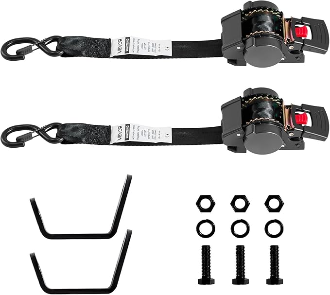 VEVOR Wheel Chock Tie-Down Kit, Fixed Trailer Tie Down Strap, Car Tie Down Kit with S-Hook, Break Strength 1649 lbs & Working Load 550 lbs Motorcycle System for Trailers, Boats, Snowmobiles