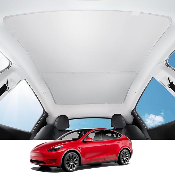 BASENOR 2024-2020 Tesla Model Y Sunshade Roof, [Nano Ice-Crystal Coatings] Heat Insulation Glass Roof Shade, Top Window Retractable Sun Protection, Sunroof Blocking Cover for Model Y Gray