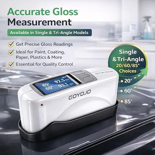 High Precision Degree Gloss Meter 60° for Floor, Plastic, Cars Paint, Marble, Measurement Range 0-200GU with 320 * 240 Color Screen & USB Charging, Supports Computer QC Software for Data Analysis