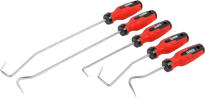 ARES 10038-5-Piece Hose and Seal Removal Set - Includes 90 Degree Seal Pick and Single and Double Offset Hose Removers - Chrome-Plated Steel Shafts - Easily Remove Hoses, Clips, Clamps, and More