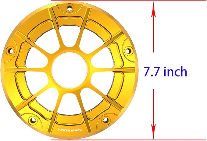 POWER JAMES Gold 7.7" Visible Hollow-Out Primary Derby Clutch Cover with Tranparent Acrylic PC Glass Compatible with 2016-2024 Touring and Trike Models FLHXSE, FLHR, FLTRSE (Gold)