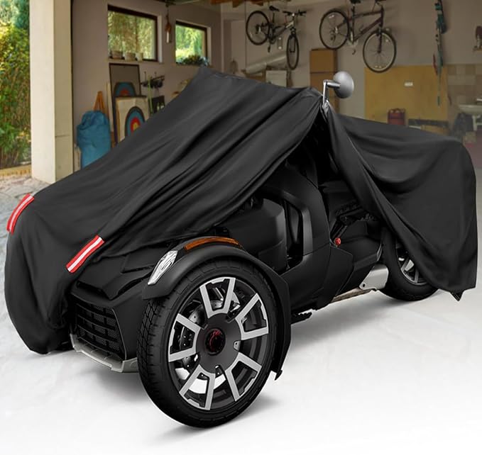 KEMIMOTO Full Cover Compatible with Can-Am Ryker 900/600/Sport/Rally Edition- 210T Polyester w/ 1000mm PU Waterproof Coating /3 Reflective Strips + 2 Windproof Straps, Fits All-Weather