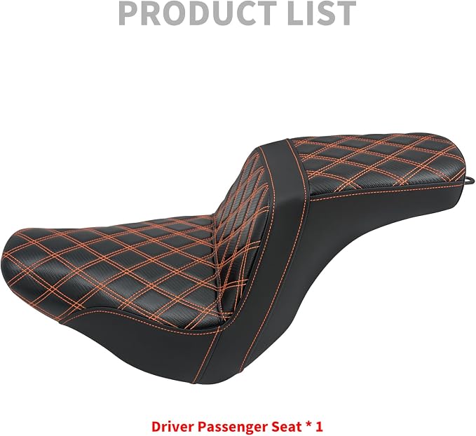 Motorcycle 2-Up Seat Driver Passenger One-Piece Seat Fit For Harley Low Rider Low Rider S ST FXLR FXLRST 2018-up (Orange Stitching)